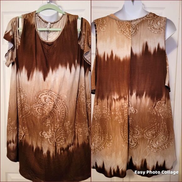 #225 American Curvy Brown Tye Dyed Cold shoulder tunic top.Sze. 5X - Picture 1 of 4